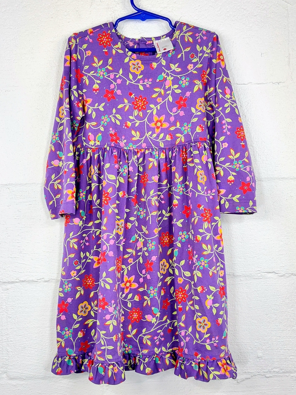 Hanna Andersson Purple Floral Long-Sleeve Ruffle-Hem Dress - Picture 1 of 4